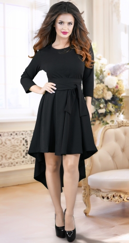 Асимметричное черное нарядное платье № 3538