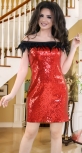 Роскошное красное платье из пайетки с перьями