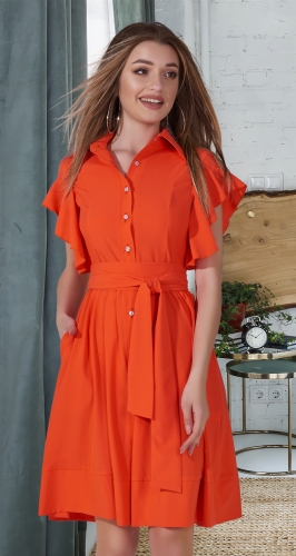 Лёгкое платье-рубашка № 3978, оранжевое