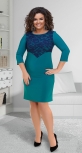 Двухцветное нарядное платье с гипюром № 32651,изумрудно-синее