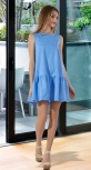 Свободное платье с оборкой № 3138,голубое