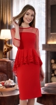 Красивое платье с баской № 3472 ,красное