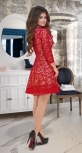 Расклешённое платье из сеточки с вышивкой № 3912,красное