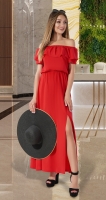 Длинное платье с открытыми плечиками № 3149, красное
