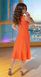 Платье с v-вырезом и оборками № 3933,оранжевое