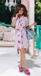 Катоновое платье-рубашка с "мережкой" № 39763,бело-розовое