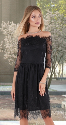Гипюровое платье с открытыми плечиками № 3937,чёрное