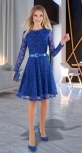 Гипюровое платье с ремешком № 3914,ярко синее