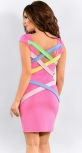 Розовое платье с разноцветными лентами