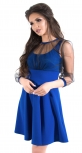 Красивое коктейльное платье с легкой сеточкой в горошек, ярко синее