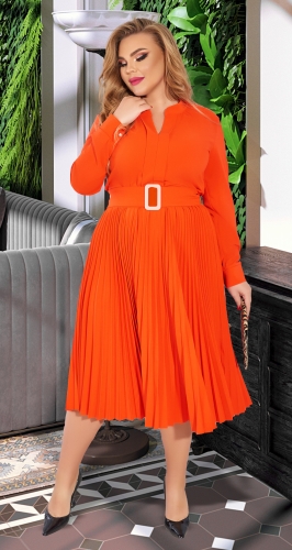 Оранжевое платье, с юбкой плиссе
