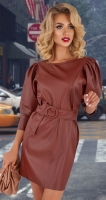 Кожаное платье с рукавами " Буф"  № 4450